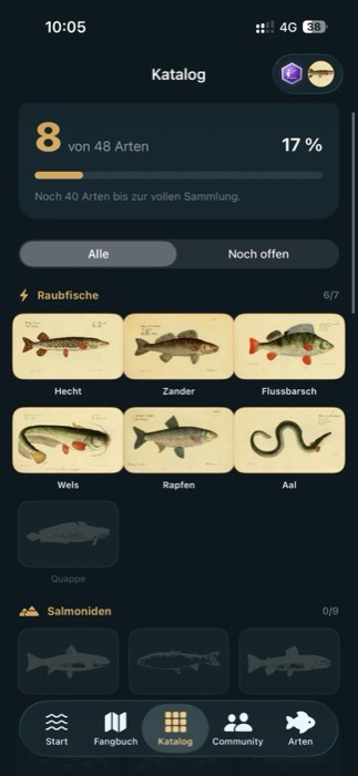 Artenkatalog der LYNE App im Pokédex-Stil