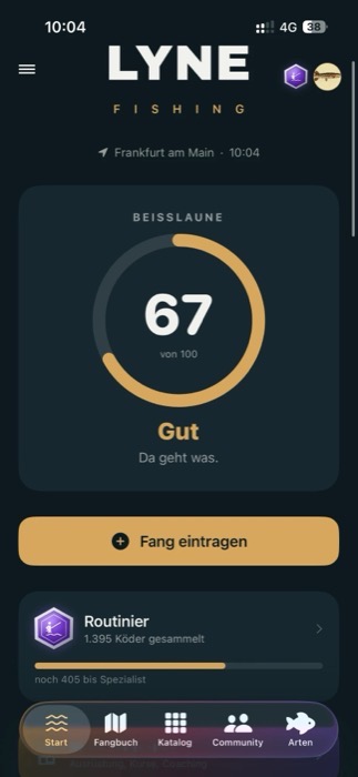 Beißlaune-Anzeige der LYNE App