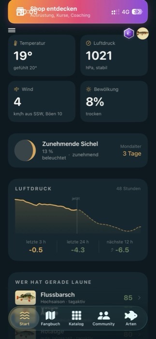 Wetter- und Mondphasen-Ansicht der LYNE App